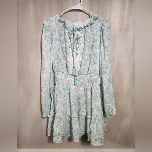 House of Harlow 1960 paisley green mini dress with Ruffled Sleeves